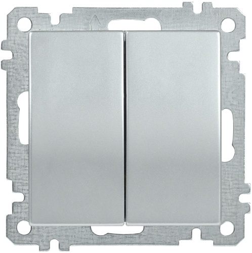 Выключатель 2-клавишный ВС10-2-0-Б 10А BOLERO серебряный | код EVB20-K23-10 | IEK